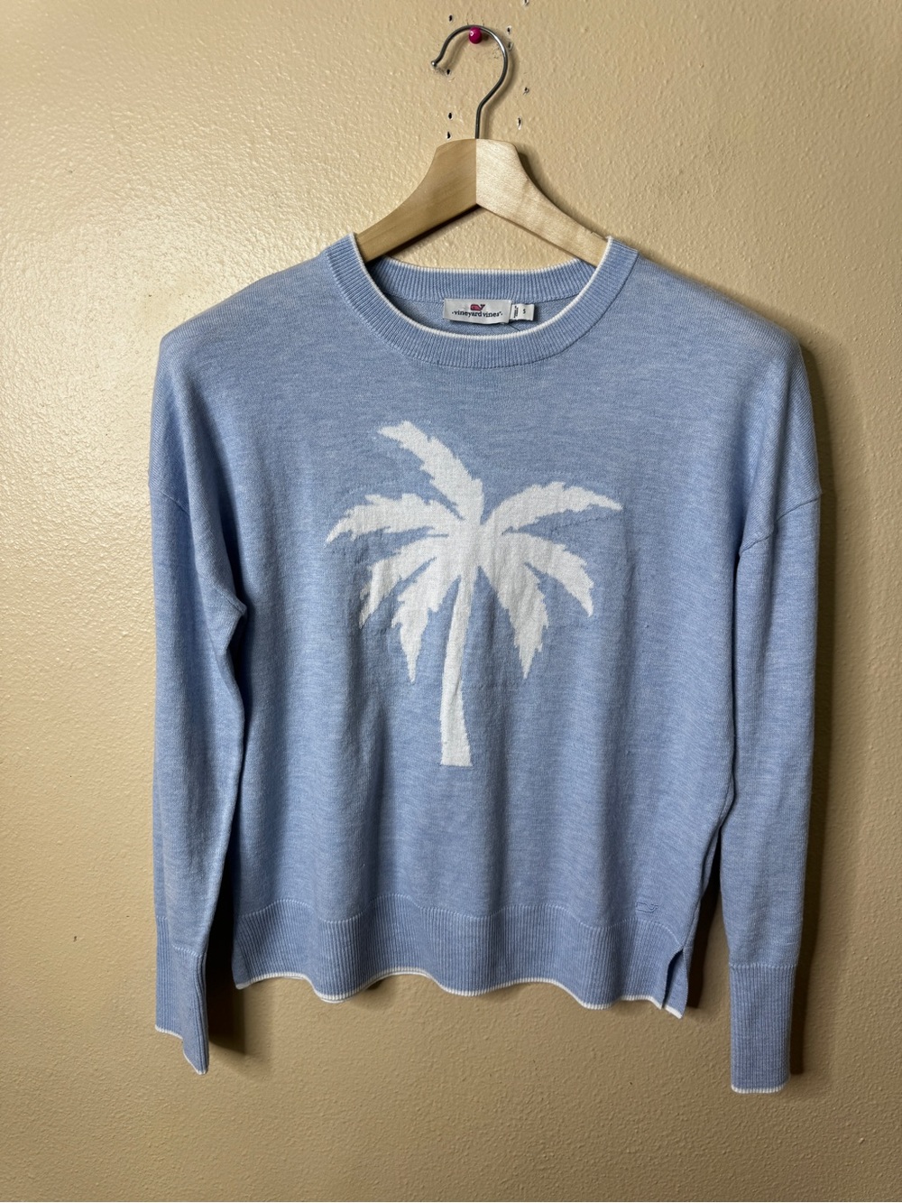 Vineyard Vines Sweater Womens Small Blue Palm Tree Crewneck Lightweight Coastal